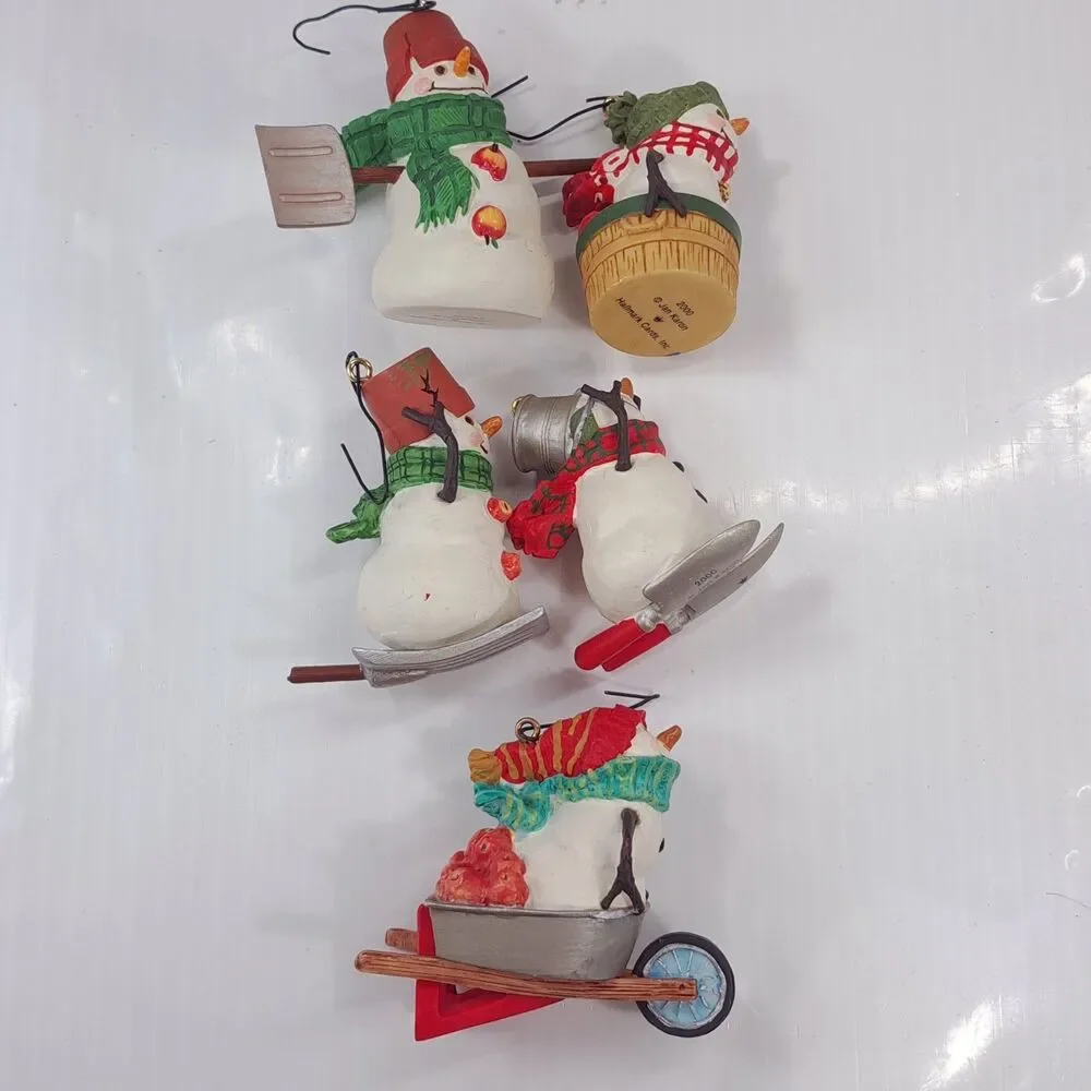 Vintage Hallmark Jan Karon Mitford Snowman Jubilee Ornament set 5 2000 Christmas